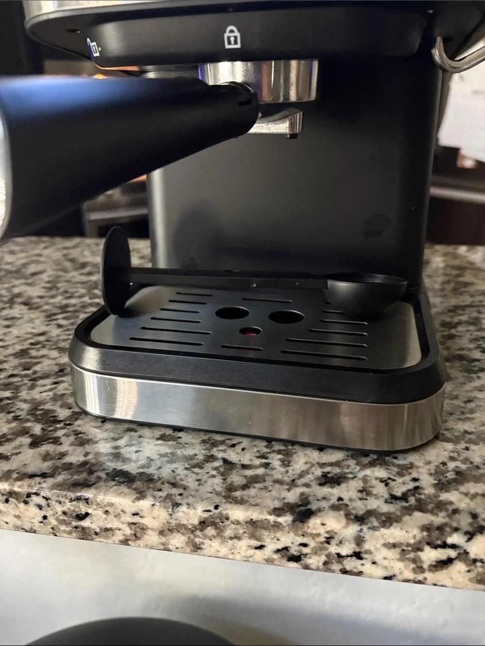Stainless Steel and Black Espresso Machine with Steam Wand